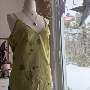 Floral Satin Green Women's Camisole Top
